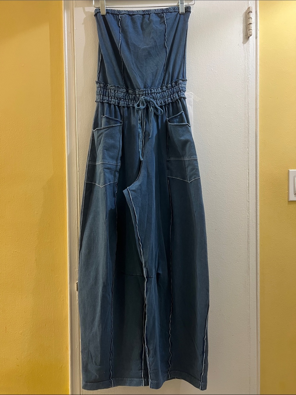 Free People Indigo Strapless Wide-Leg Jumpsuit